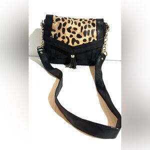 Audrey Brooke Leopard Print Black leather Shoulder Bag
